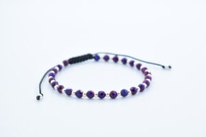 Bratara reglabila cu bile Argint 925 si pietre semipretioase Hematit fatetat mov de 4mm