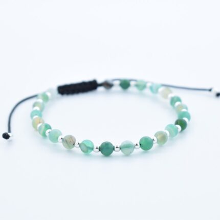 Bratara reglabila cu bile Argint 925 si pietre semipretioase Agat, verde deschis de 4mm