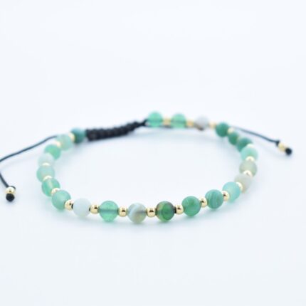 Bratara reglabila cu bile Argint 925 si pietre semipretioase Agat verde deschis de 4mm