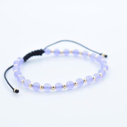 Bratara reglabila cu bile Argint 925 si pietre semipretioase Agat mov de 4mm