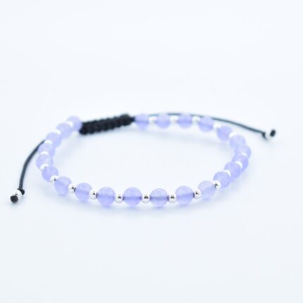 Bratara reglabila cu bile Argint 925 si pietre semipretioase Agat mov de 4mm