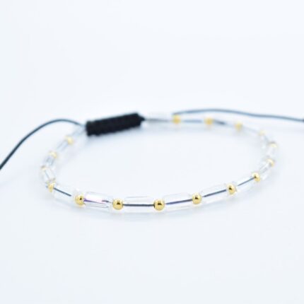 Bratara reglabila cu bile Argint 925 placat aur si pietre semipretioase Cristal sticla,  dimensiune 3x5mm