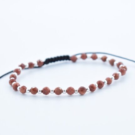 Bratara reglabila cu bile Argint 925 si pietre semipretioase Piatra Soarelui,  dimensiune 4mm