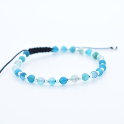 Bratara reglabila cu bile Argint 925 si pietre semipretioase Agat,  dimensiune 4mm