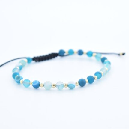 Bratara reglabila cu bile Argint 925 placat aur si pietre semipretioase Agat,  dimensiune 4mm