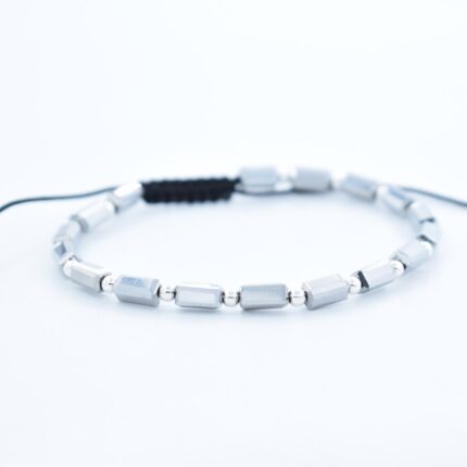 Bratara reglabila cu bile Argint 925 si pietre semipretioase Cristal sticla, gri metalic  dimensiune 3x5mm