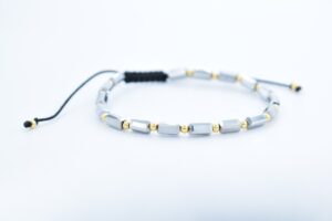 Bratara reglabila cu bile Argint 925 placat aur si pietre semipretioase Cristal sticla, gri metalic  dimensiune 3x5mm