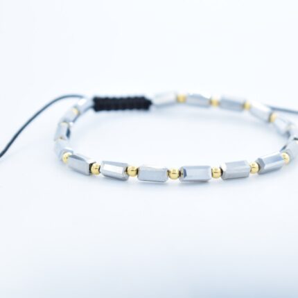 Bratara reglabila cu bile Argint 925 placat aur si pietre semipretioase Cristal sticla, gri metalic  dimensiune 3x5mm