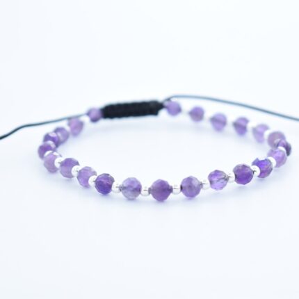 Bratara reglabila cu bile Argint 925 si pietre semipretioase Ametist,  dimensiune 4mm