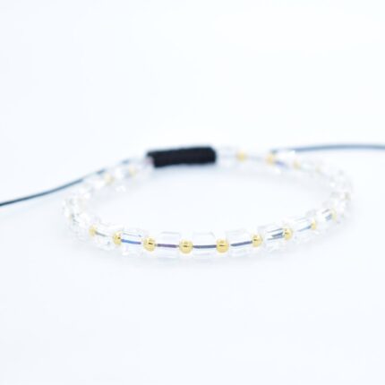 Bratara reglabila cu bile Argint 925 placat aur si pietre semipretioase Cristal sticla, cub dimensiune 4mm