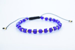 Bratara reglabila cu bile Argint 925 placat aur si pietre semipretioase Cristal Sticla cub albastru dimensiune 4mm