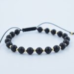 Bratara reglabila cu bile din Argint 925 si Onix negru mat, 6mm