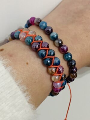 Bratara reglabila cu pietre semipretioase Agat fatetat multicolor de 6mm - imagine 3