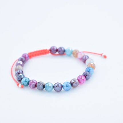 Bratara reglabila cu pietre semipretioase Agat fatetat multicolor de 6mm