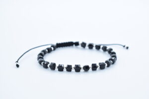 Bratara reglabila cu bile Argint 925 si pietre semipretioase Cristal sticla negru de 4mm