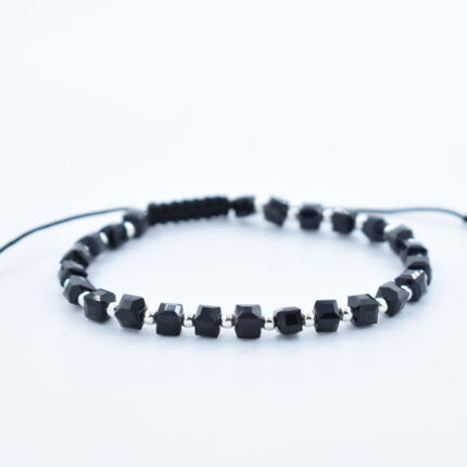 Bratara reglabila cu bile Argint 925 si pietre semipretioase Cristal sticla negru de 4mm