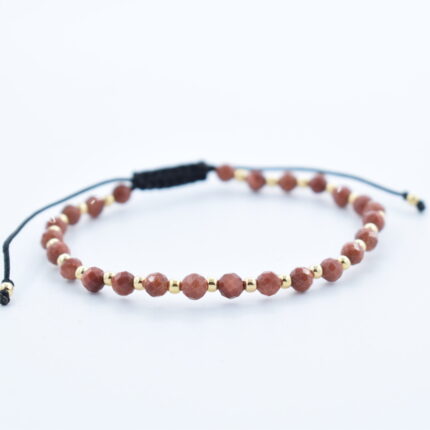 Bratara reglabila cu bile Argint 925 placat aur si pietre semipretioase Piatra Soarelui,  dimensiune 4mm