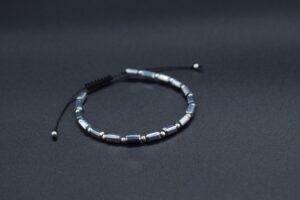 Bratara reglabila cu bile Argint 925 si pietre semipretioase Cristal sticla, gri metalic  dimensiune 3x5mm - imagine 2