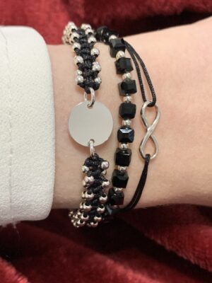 Bratara reglabila cu bile Argint 925 si pietre semipretioase Cristal sticla negru de 4mm - imagine 2