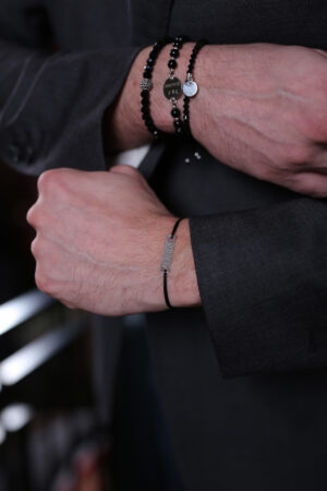 Bratara Reglabila cu onix mat si Banut Argint 925, gravata laser - imagine 2