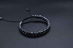 Bratara reglabila cu snur impletit si pietre semipretioase Hematit gri fatetat de 4mm - imagine 2