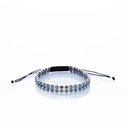 Bratara reglabila impletita manual cu bile din Argint 925,2.5mm si Hematit gri 5mm