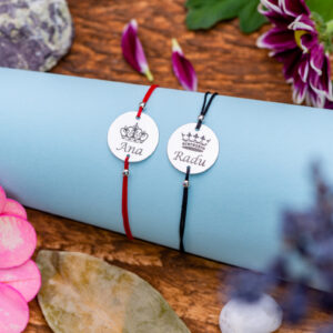 Set bratari realizate manual cu banut din Argint 925 personalizat, King & Queen - imagine 2