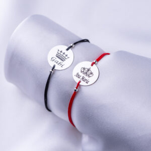 Set bratari realizate manual cu banut din Argint 925 personalizat, King & Queen - imagine 3