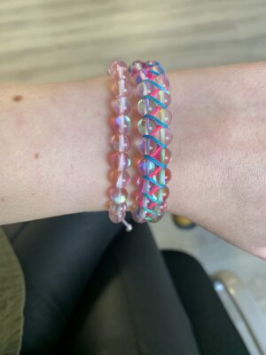 Bratara reglabila cu snur impletit si pietre semipretioase Mermaid glass roz de 6mm - imagine 3