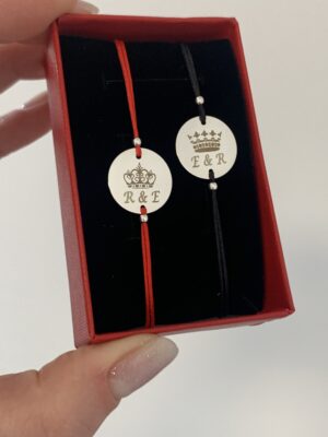 Set bratari realizate manual cu banut din Argint 925 personalizat, King & Queen - imagine 4