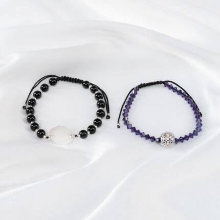 Set bratari personalizate pentru cupluri cu Banut Argint 925 si Sfera Argint 925