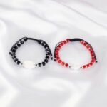 Set bratari personalizate pentru cupluri cu Banut Argint 925 si Pandantiv Argint cu 2 Inimi