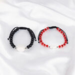 Set bratari personalizate pentru cupluri cu Banut Argint 925 si Pandantiv Argint cu 2 Inimi