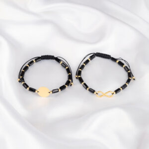 Set bratari personalizate pentru cupluri cu Infinit Argint 925 placat AUR si Banut Argint 925 placat cu Aur