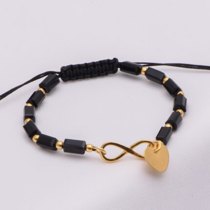 Bratara Reglabila realizata cu Cristale Sticla si Infinit si Inima Argint 925 placat Aur