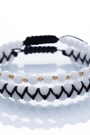 Brățară “Double WhiteOnix Slice” împletita manual cu pietre semiprețioase din Onix alb fațetat de 4mm - imagine 3