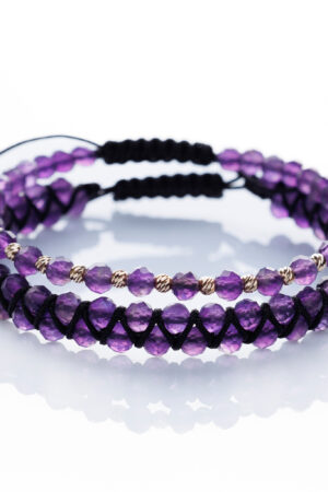 Brățară “Double Amethyst Slice” împletita manual cu pietre semiprețioase din Ametist de 4mm -Accesoriul perfect pentru eleganța și stilul tău personal - imagine 3