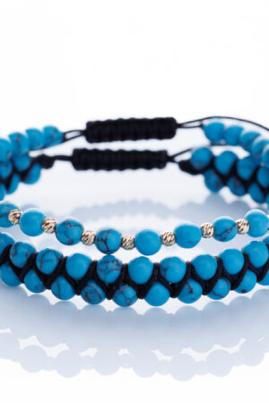 Brățară “Double Turquoise” împletita manual cu pietre semiprețioase de Turcoaz reconstituit de 4mm - imagine 3