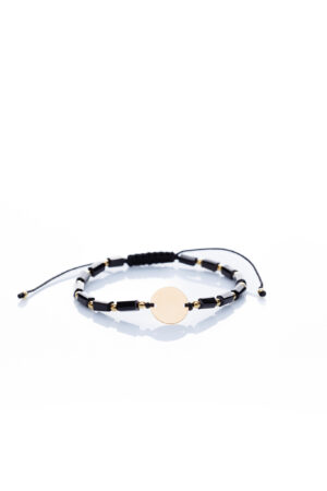 Set 2 bratari "Duo Black" handmade personalizate snur reglabil cristal sticla cu banut din Argint 925 placat cu aur - imagine 3