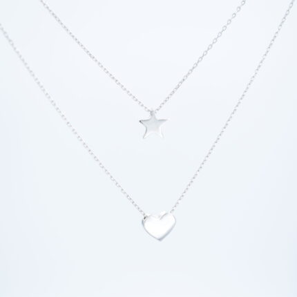 Lănțișor dublu Armilla cu charm stea si inima, din argint 925