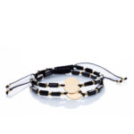 Set 2 bratari "Duo Black" handmade personalizate snur reglabil cristal sticla cu banut din Argint 925 placat cu aur